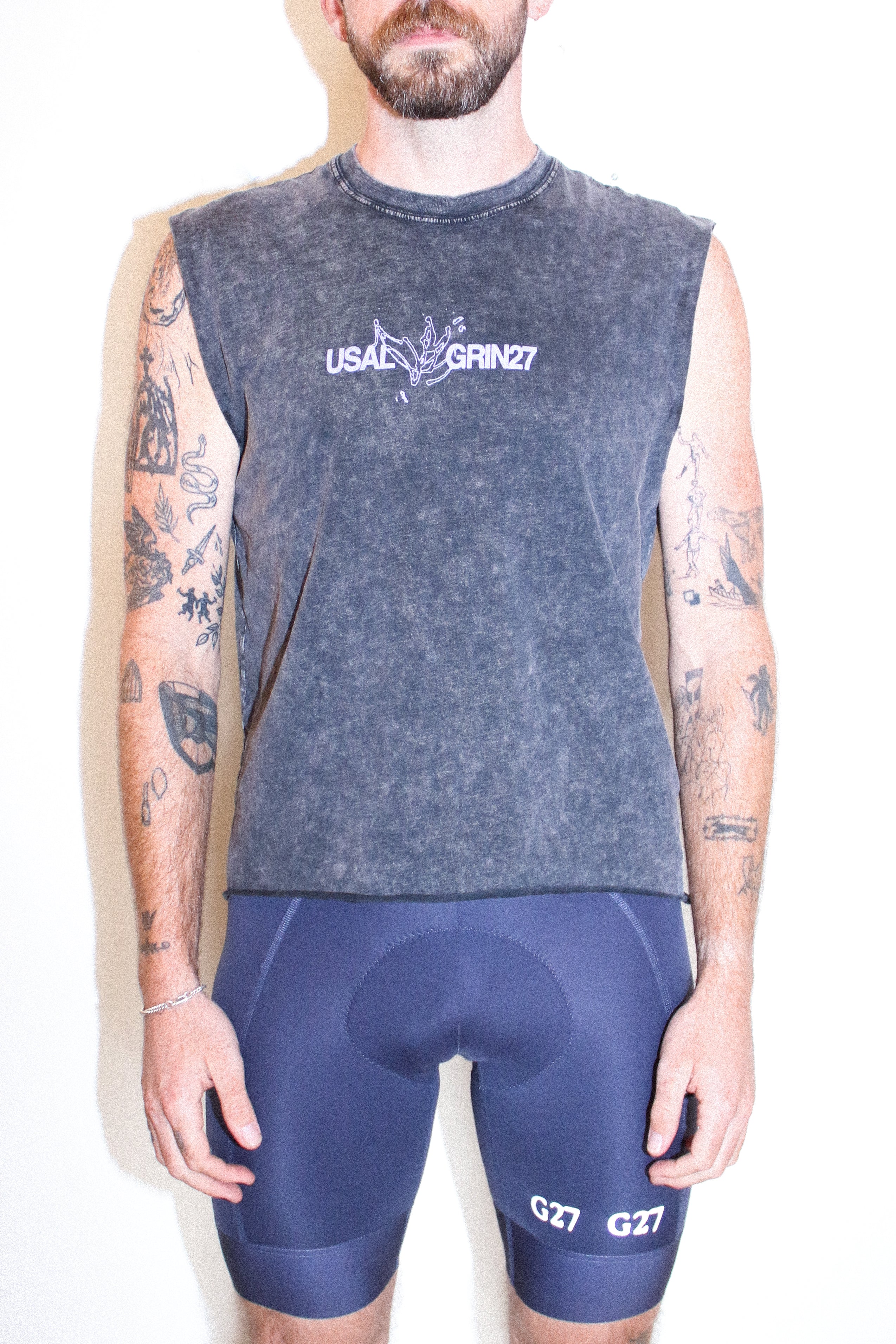 'Introduce Yourself!' USAL x GRIN27 Muscle Tee - Stone