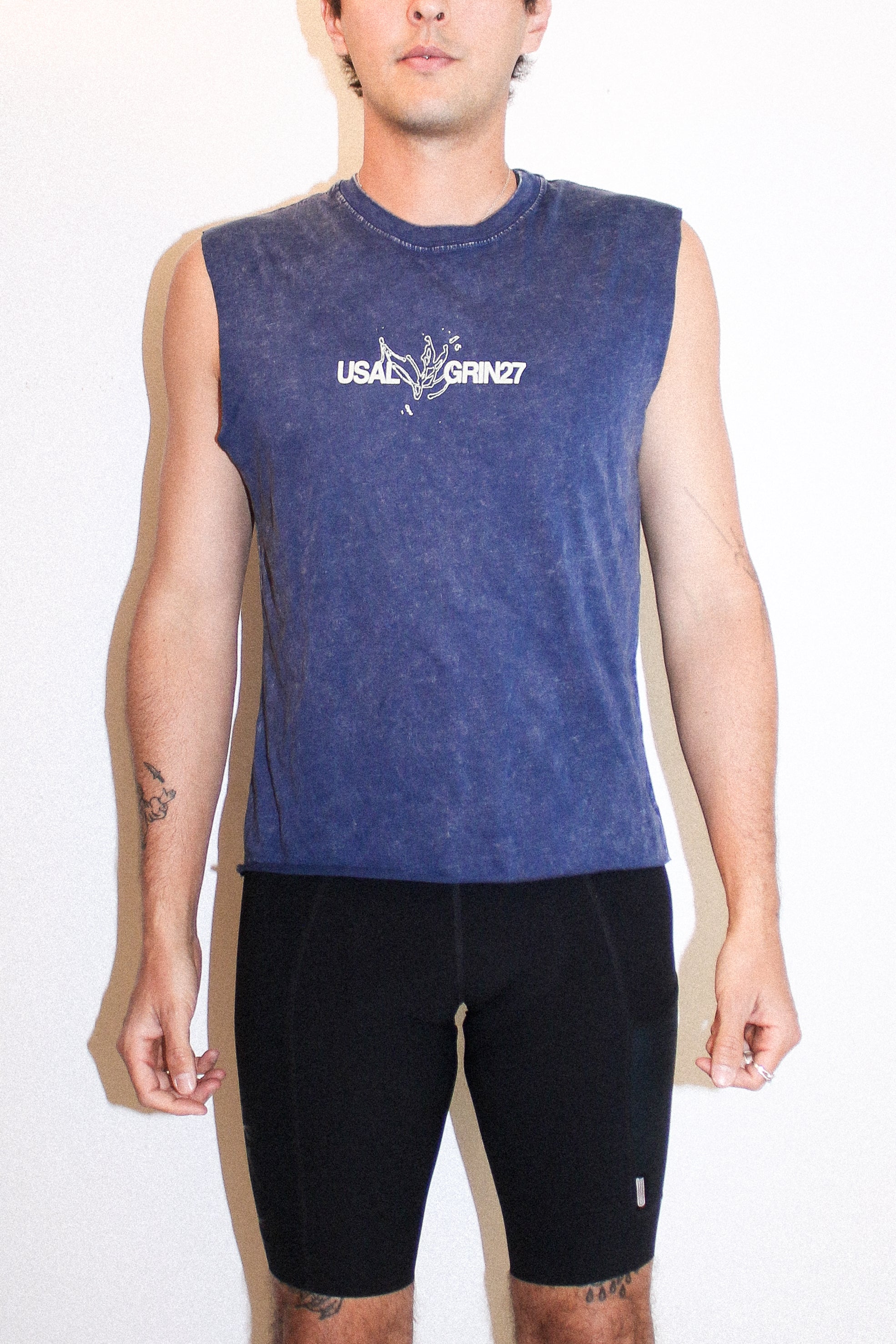 'Introduce Yourself!' USAL x GRIN27 Muscle Tee - Denim